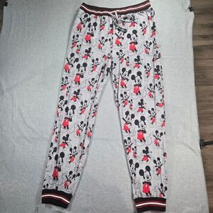 Disney Mickey Mouse Pajama Pants Womens XXL Gray Red Stripe Lounge Joggers
